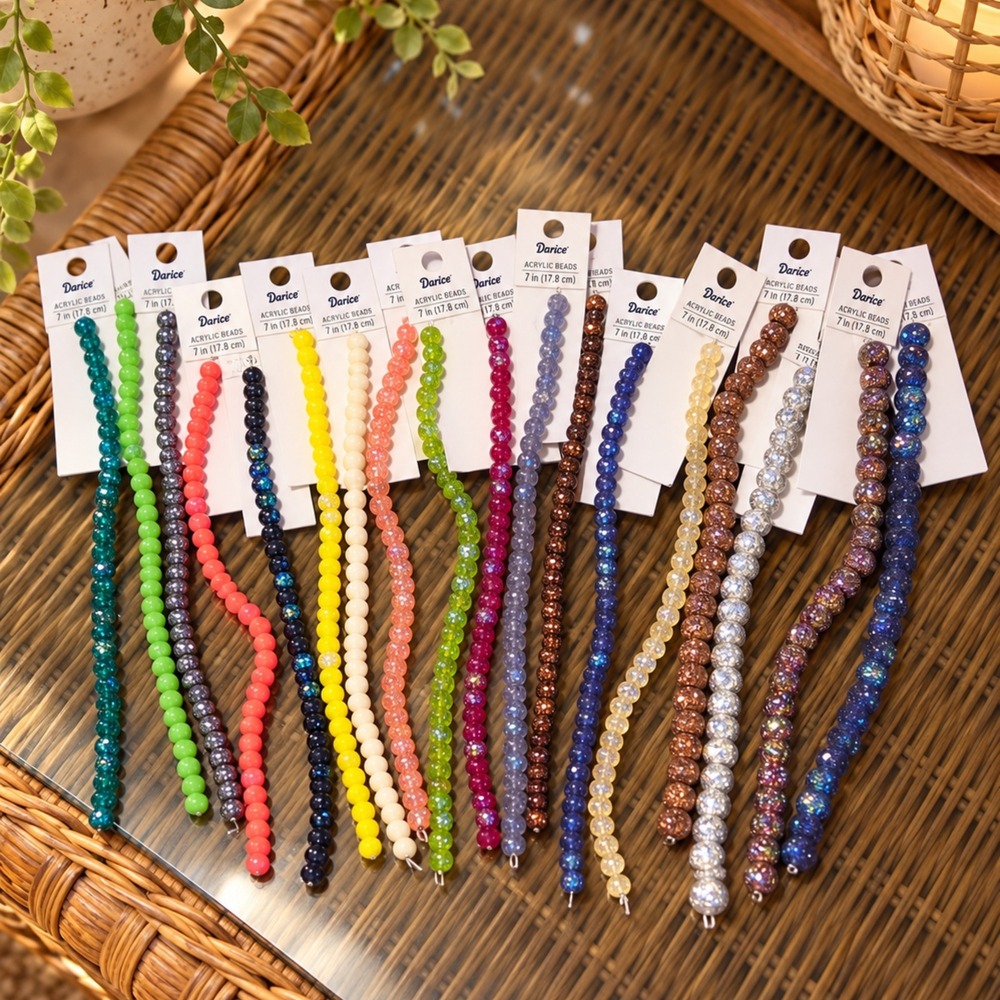 18-Strand Darice Shamballa Bead Lot – Assorted Colors & Sizes – New Old Stock